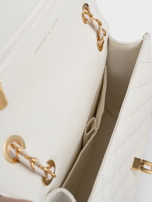 Quilted Chain Strap Clutch, Cream, hi-res