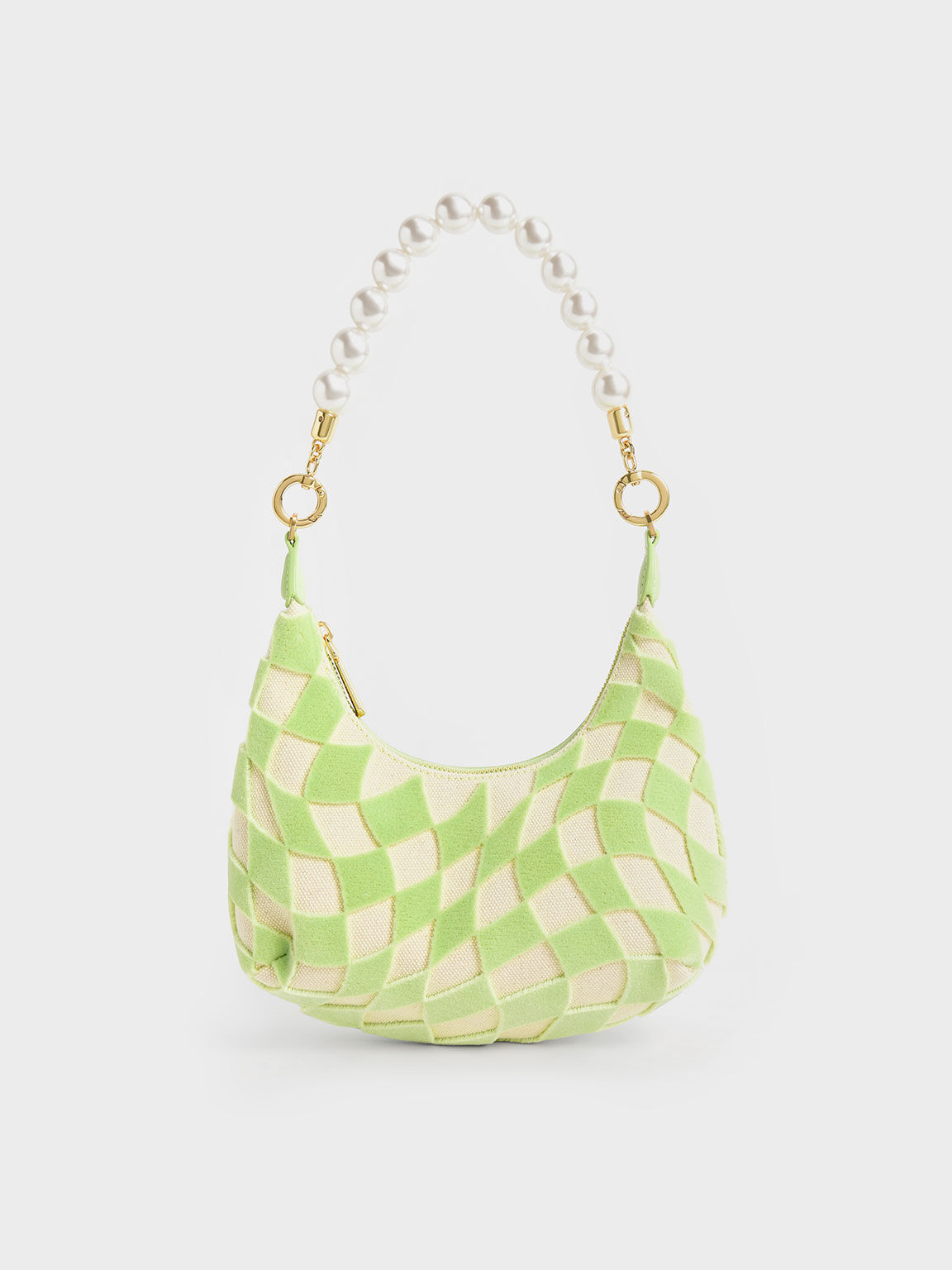 Mint Green Checkered Canvas Bead-Handle Bag - CHARLES & KEITH SA