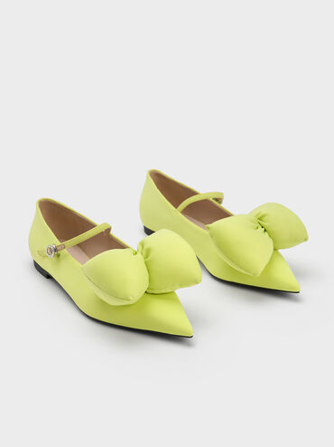 Puffy Bow Mary Jane Flats, Lime, hi-res