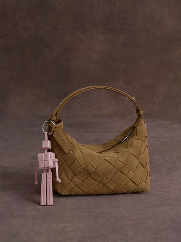 Ivette Recycled Suede Woven Shoulder Bag, Sahara Sand, hi-res