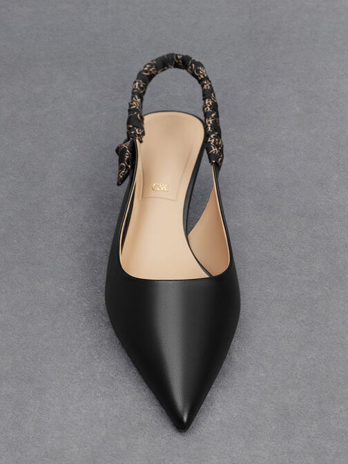 حذاء من الجلد بكعب عال وحزام حول الكاحل ومزين بطبعة مكشكشة, أسود, hi-res