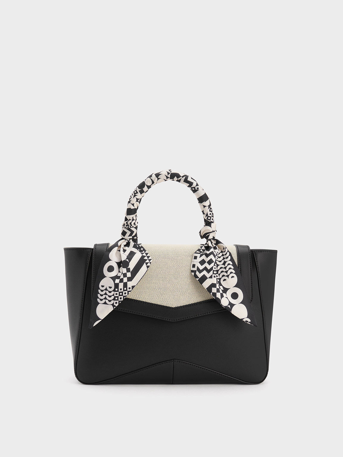 Black Textured Arley Canvas Scarf Wrapped Top Handle Bag CHARLES KEITH SA