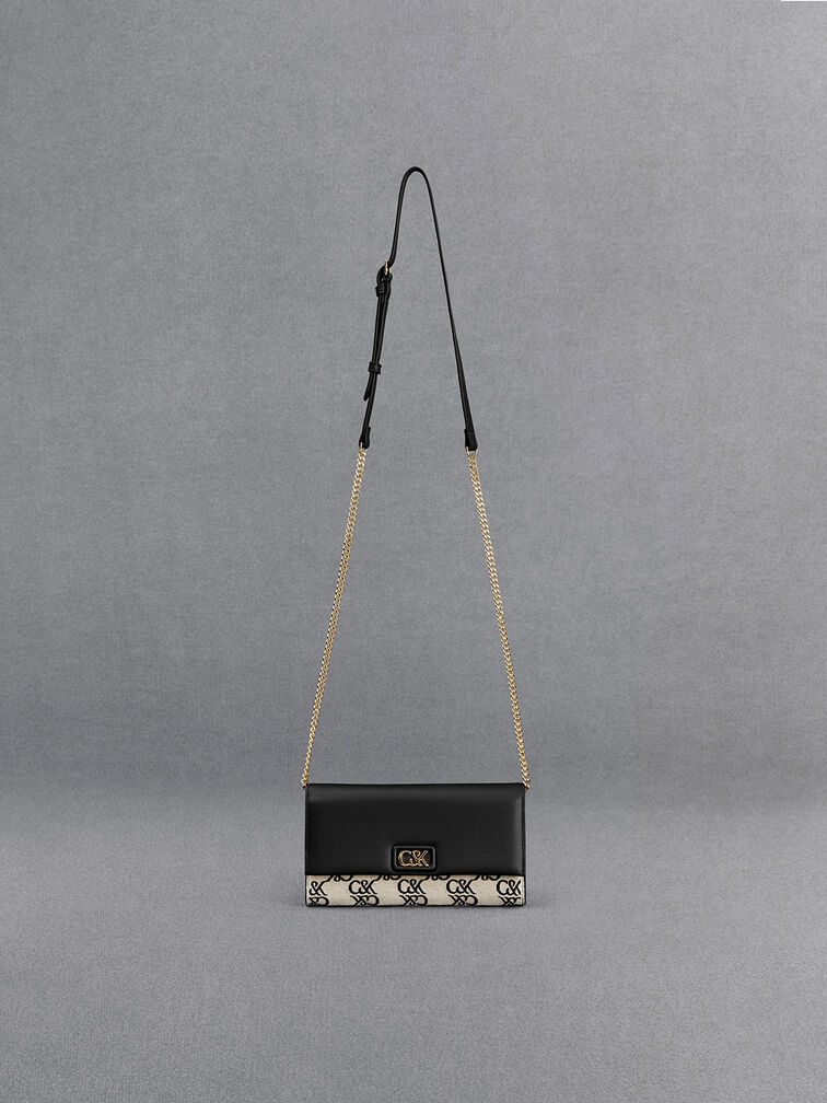 Leather & Canvas Chain-Strap Wallet, Multi, hi-res