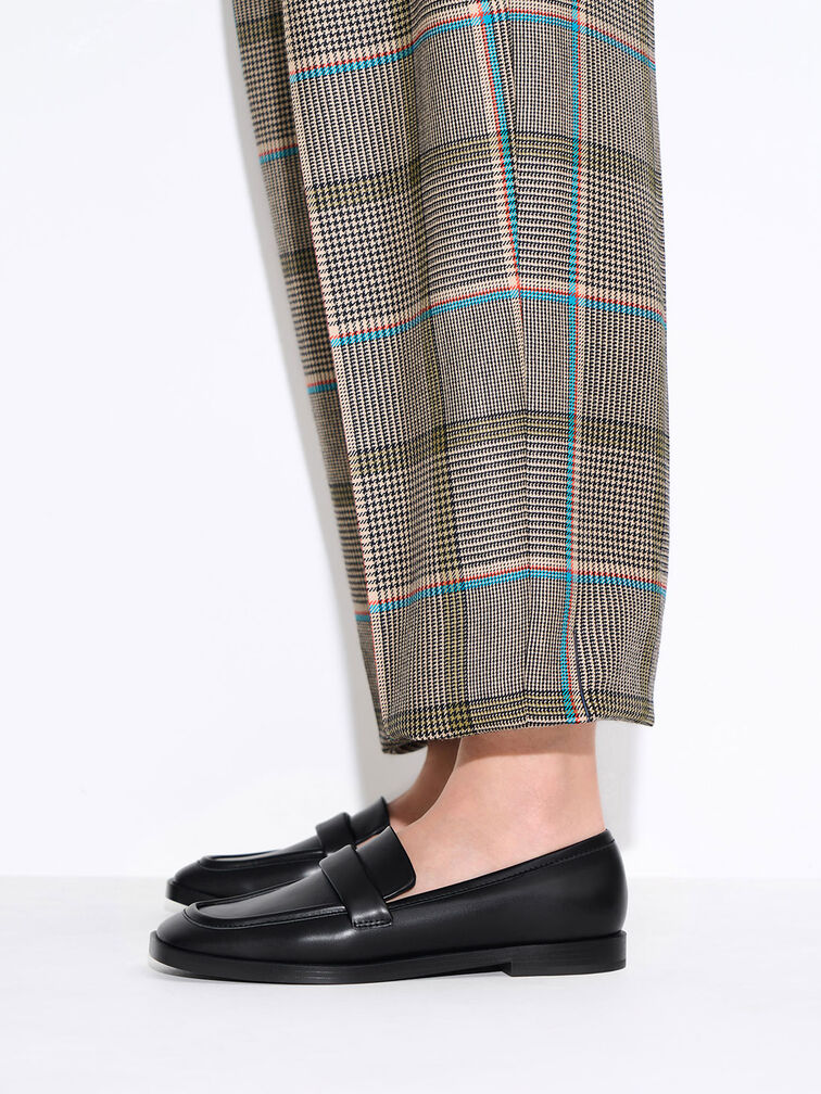 Square-Toe Penny Loafers, Black, hi-res