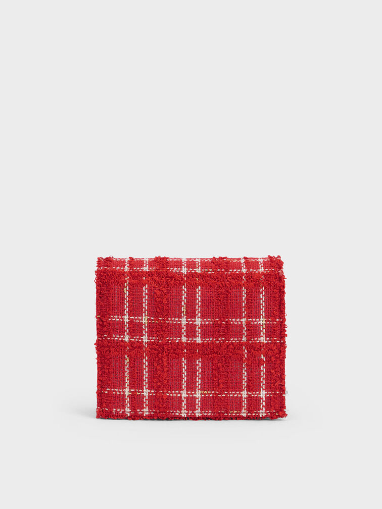 Georgette Tweed Small Wallet, Red, hi-res