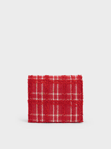 Georgette Tweed Small Wallet, Red, hi-res