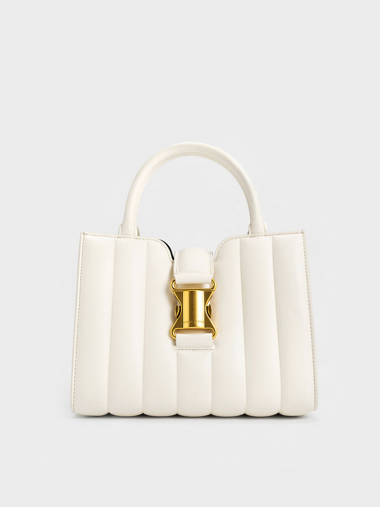 Ivy Panelled Metallic Buckle Tote, Cream, hi-res