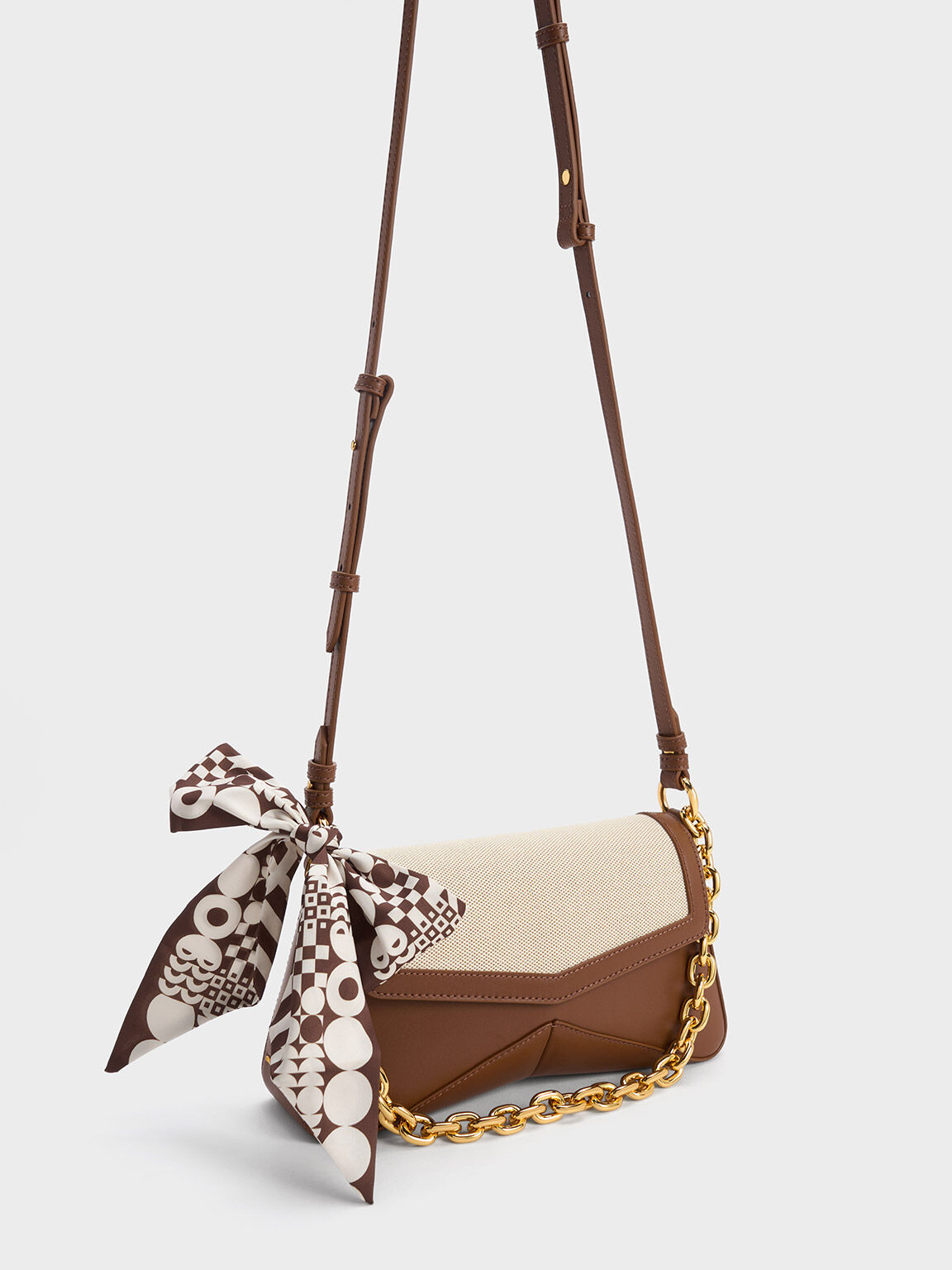 Arley Canvas Chain-Link Trapeze Bag, Chocolate, hi-res