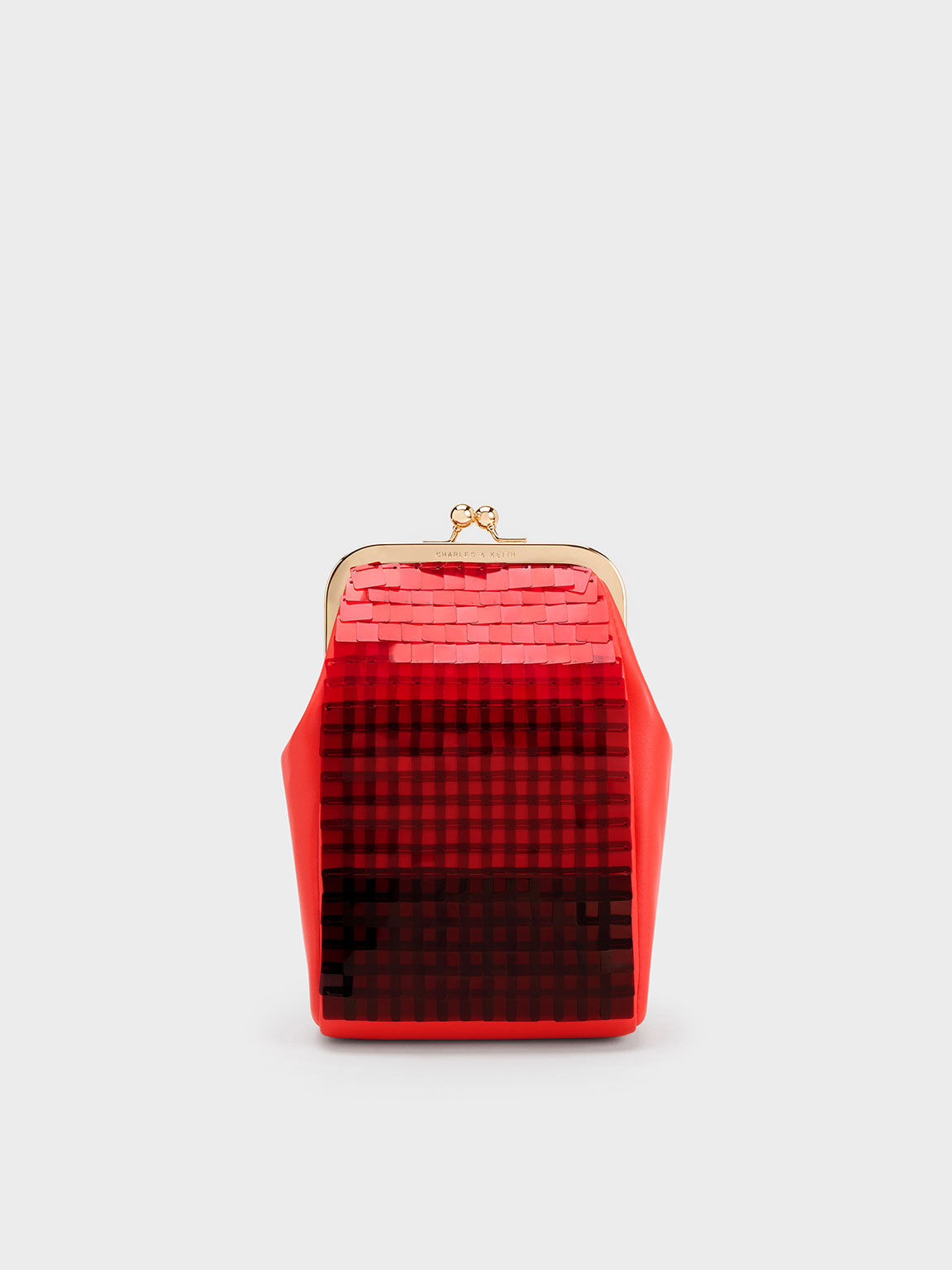 Disc-Embellished Chain Handle Pouch, Red, hi-res