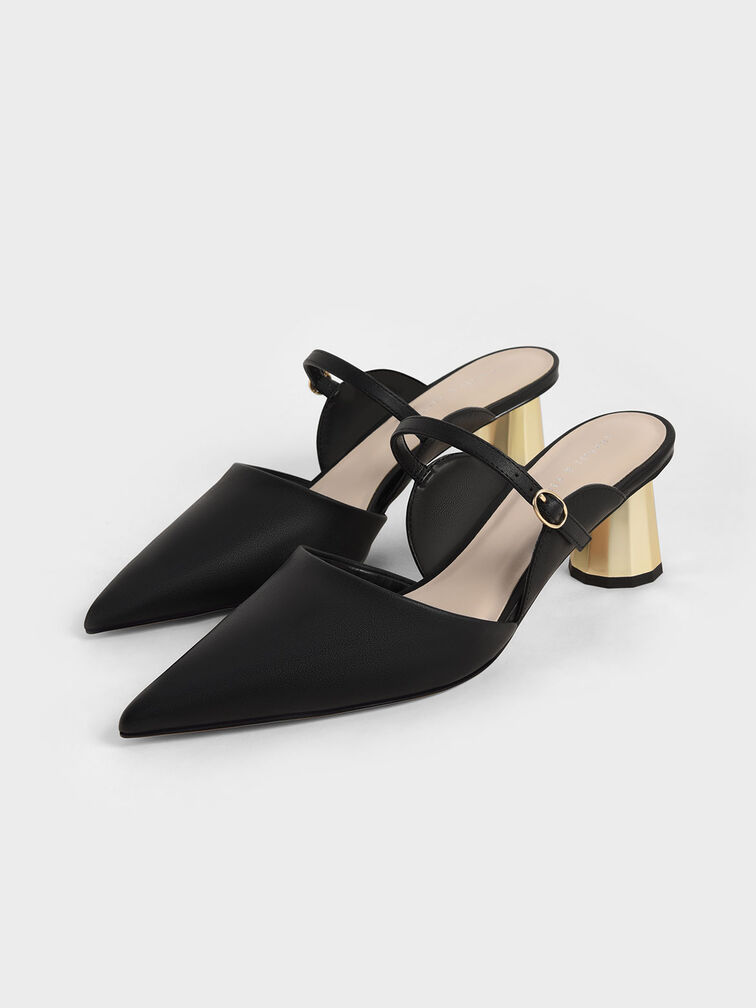 Front Strap Cone-Heel Mules, Black, hi-res