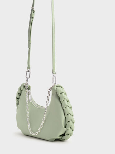 حقيبة آبي هوبو بتصميم مضفر مزودة بمقبض على شكل سلسلة, اخضر فاتح, hi-res