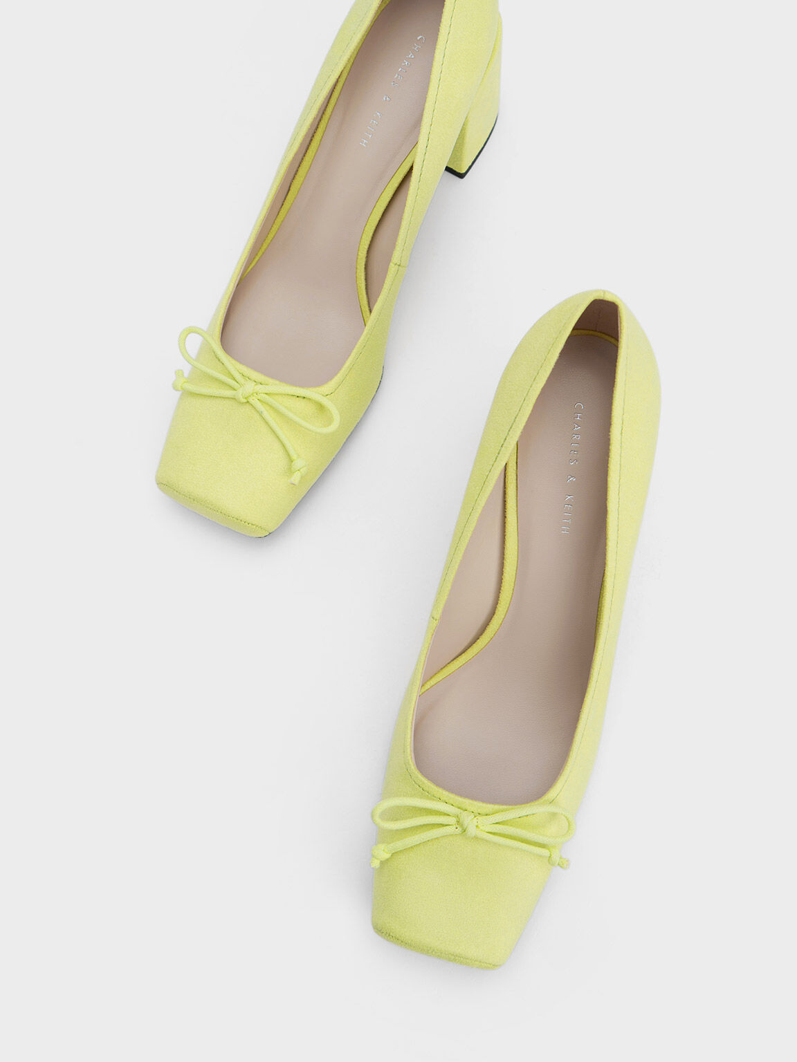 Bow Square-Toe Textured Pumps, Lime, hi-res