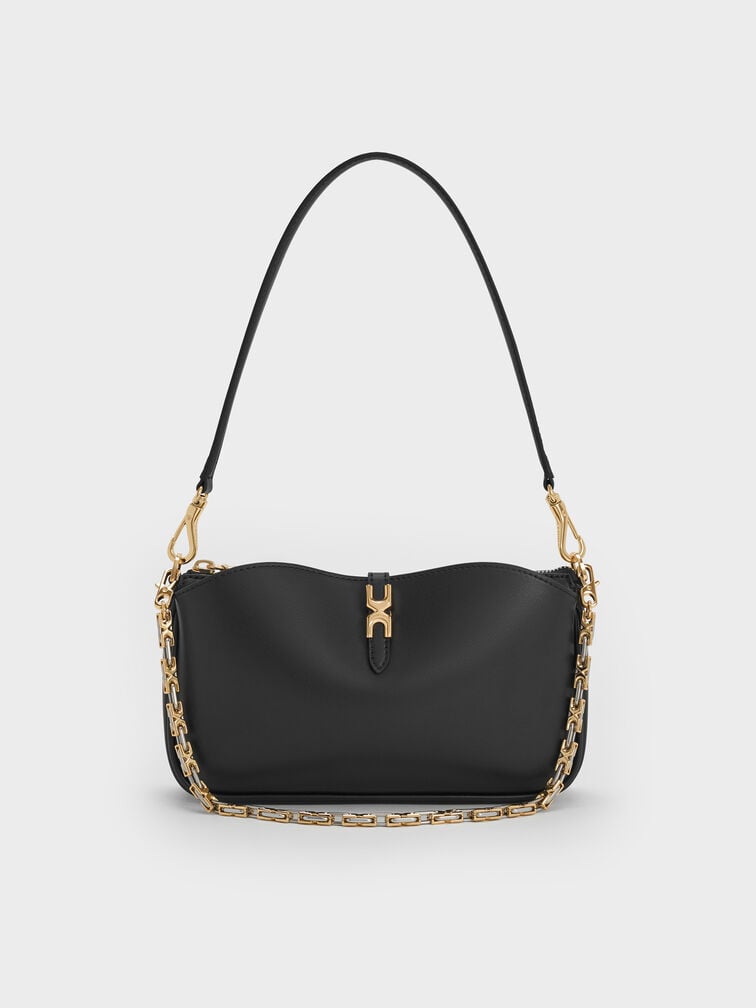 Adalyn Metallic-Buckle Chain-Handle Shoulder Bag, Black, hi-res