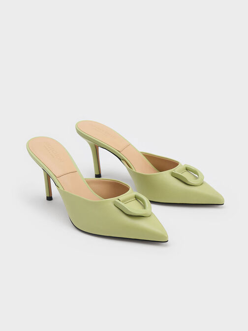 Gabine Leather Mules, Green, hi-res