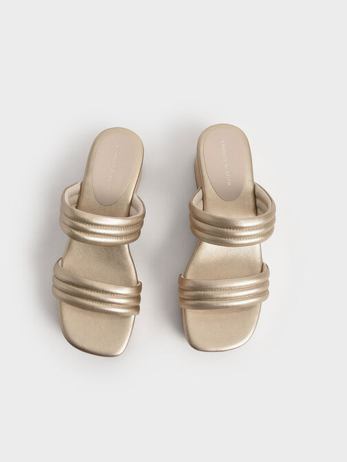 Metallic Tubular Platform Sandals, Gold, hi-res
