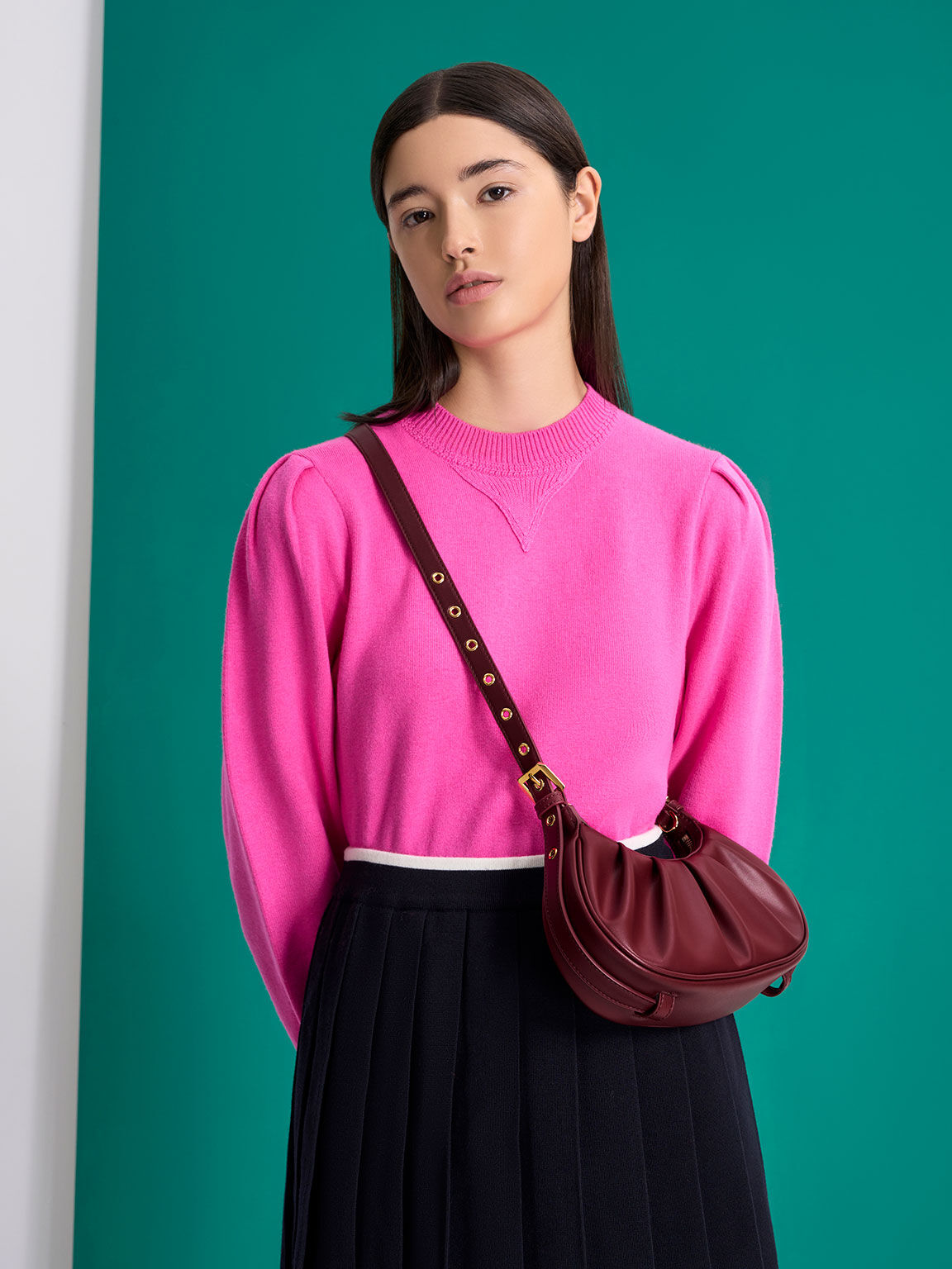Duo Ruched Shoulder Bag Burgundy