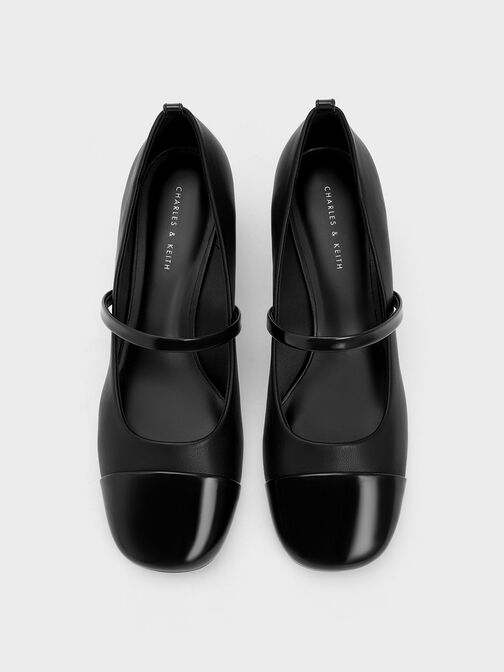 Delicate Chain-Link Mary Jane Pumps, Black, hi-res
