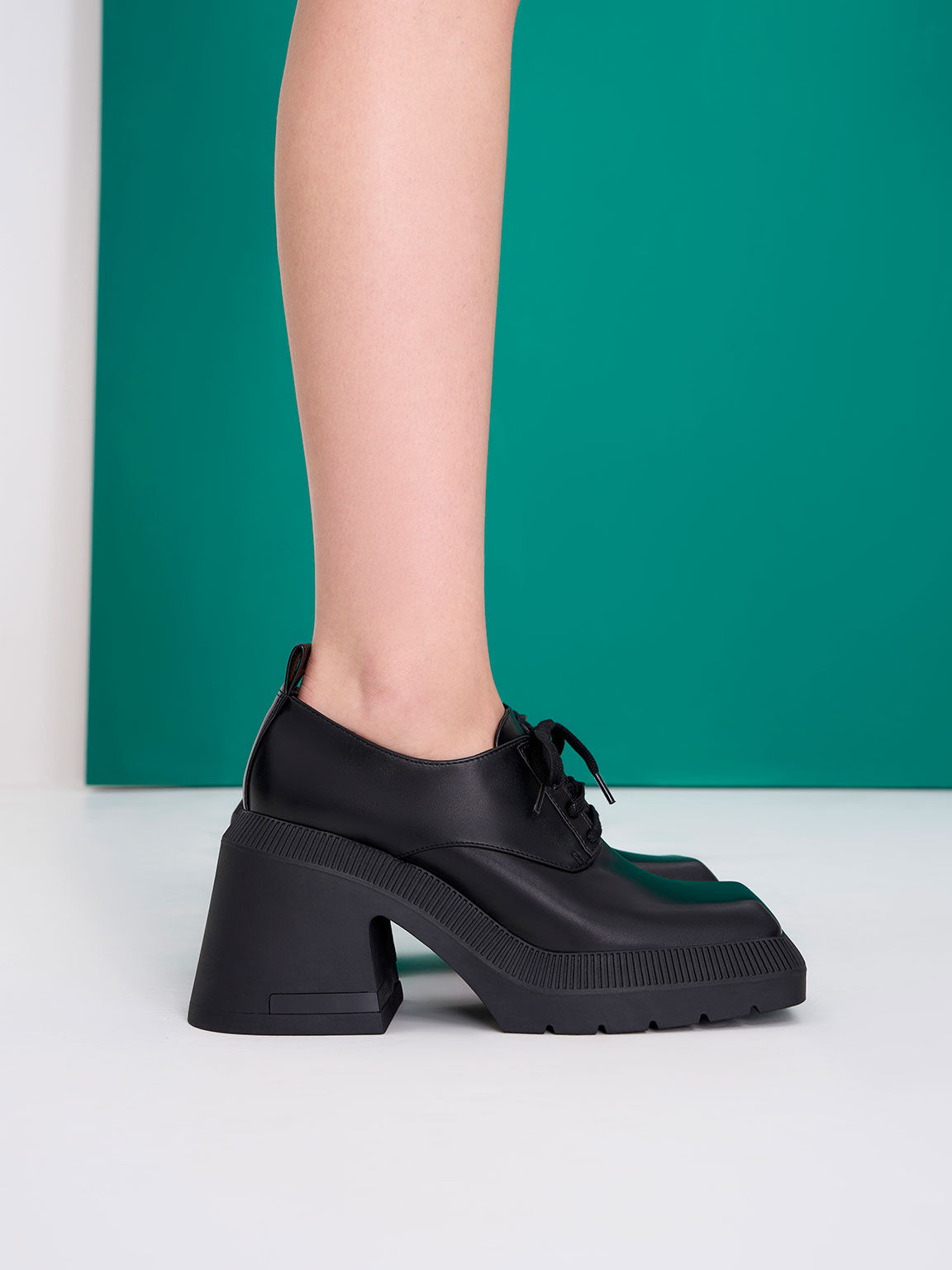 Black Emery Geometric Chunky Oxfords - CHARLES & KEITH SA