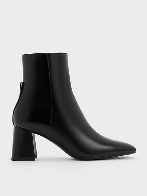Curved Block Heel Ankle Boots, Black, hi-res