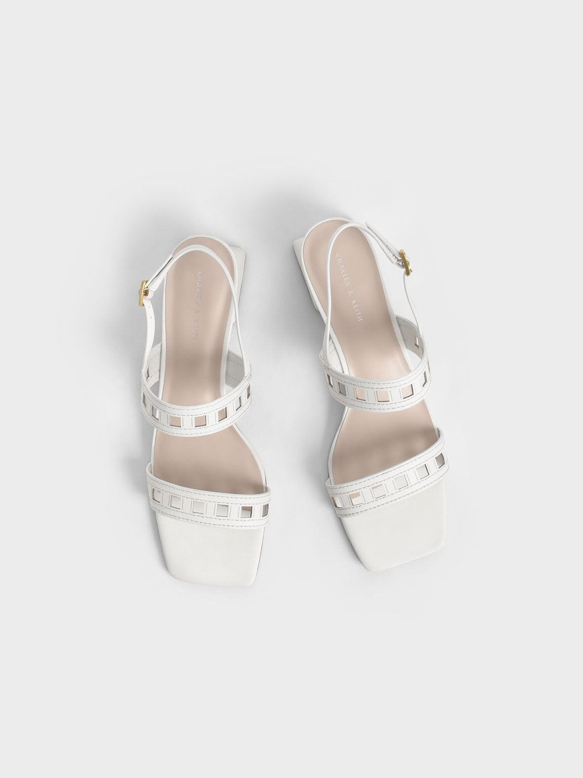 Cut-Out Heeled Slingback Sandals, White, hi-res