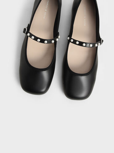 حذاء ماري جين مسطح مطرز بالخرز, أسود, hi-res