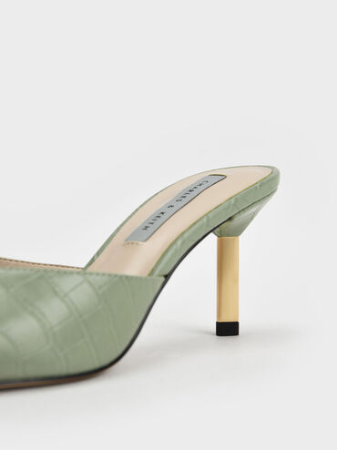 حذاء ميول بكعب رفيع ميتاليك وتصميم مزيّن بنمط جلد التمساح, طباعة الحيوان أخضر, hi-res