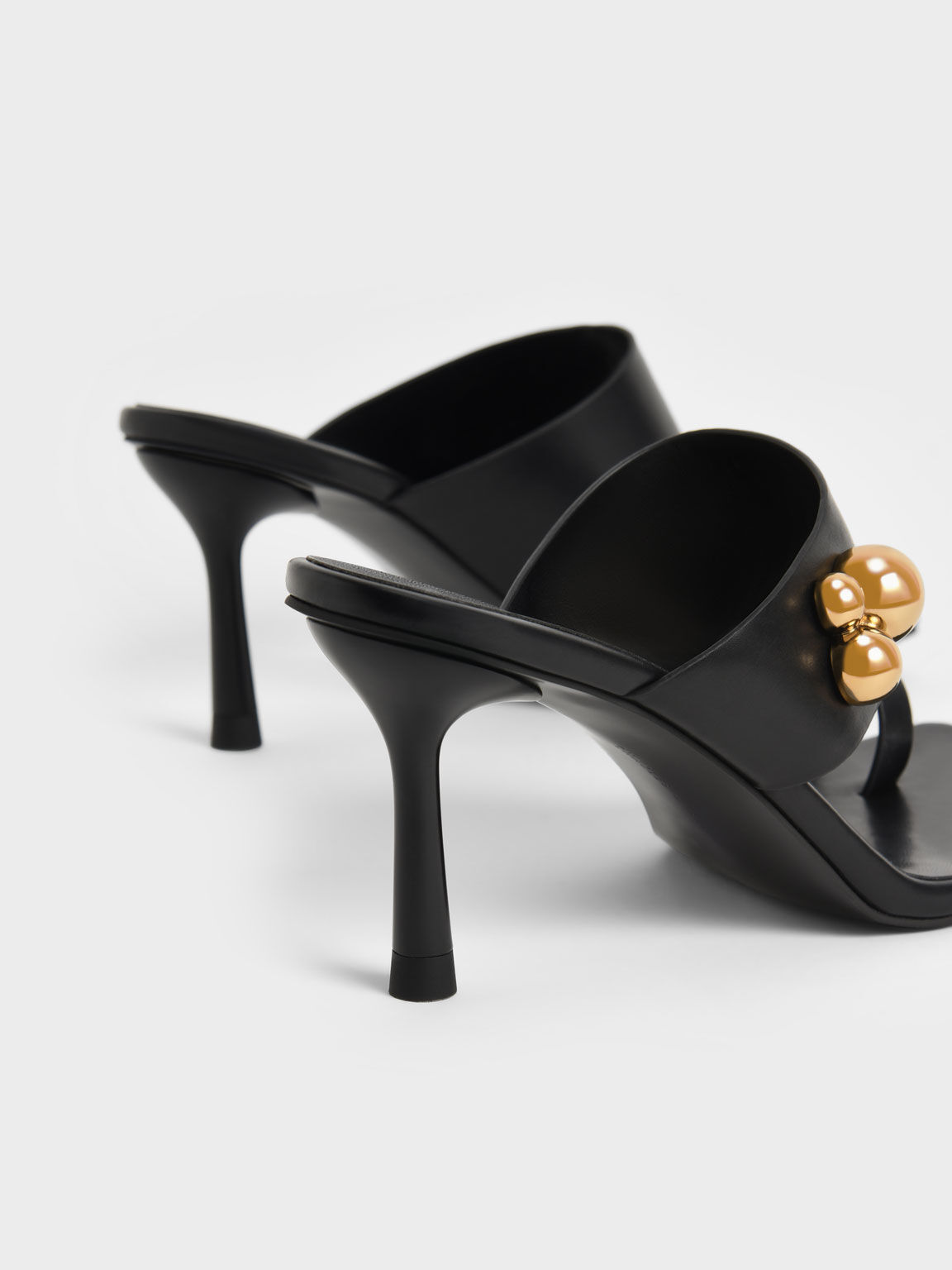 Black Embellished Stiletto Heel Thong Sandals CHARLES KEITH SA