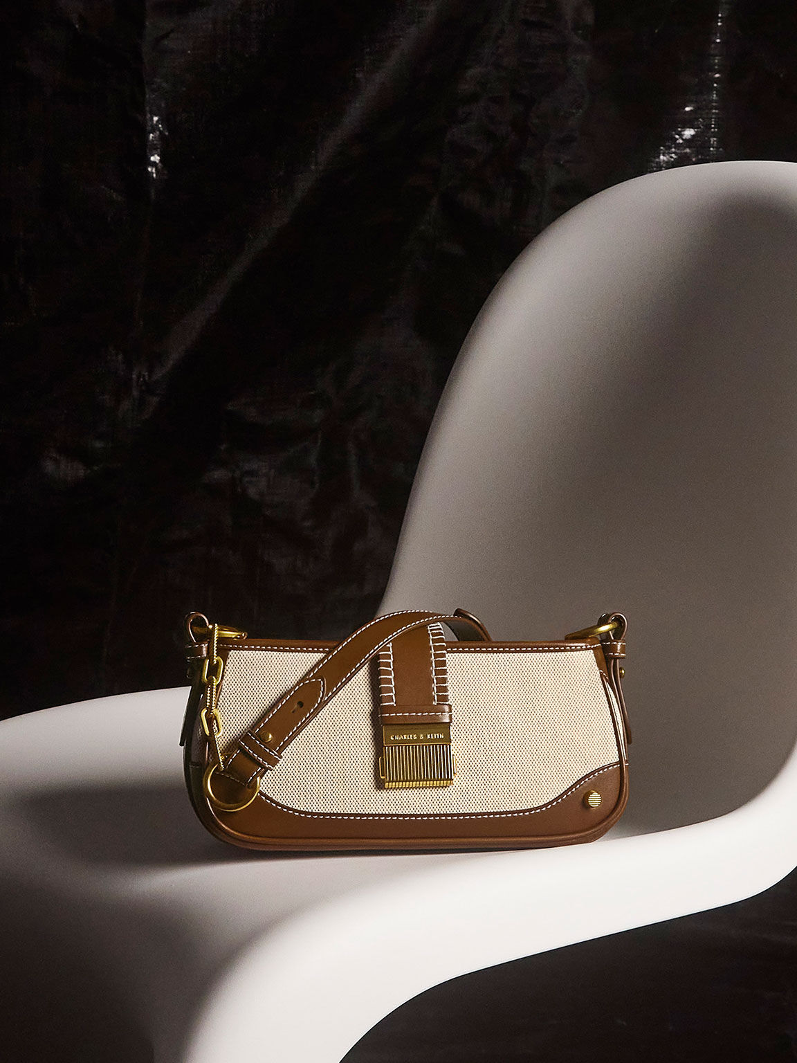 Winslet Canvas Belted Shoulder Bag, Chocolate, hi-res