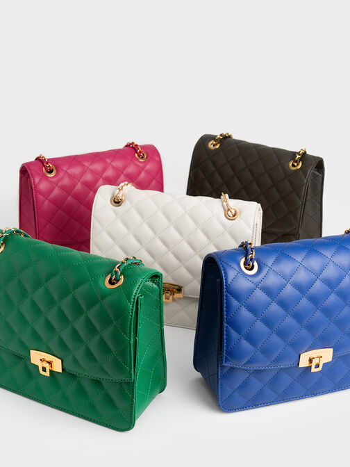 Quilted Chain Strap Clutch, Cream, hi-res