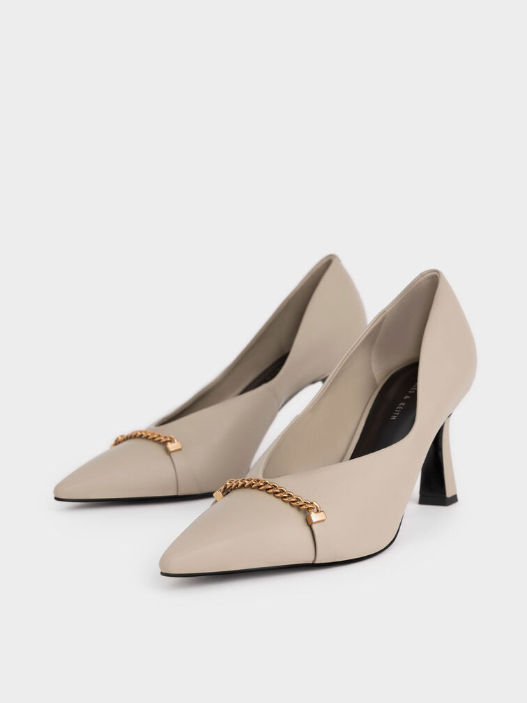 Chain Link D'Orsay Pumps, Taupe, hi-res