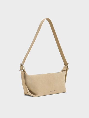 Larsen Recycled Suede Buckle-Strap Slouchy Shoulder Bag, Nutmeg Beige, hi-res