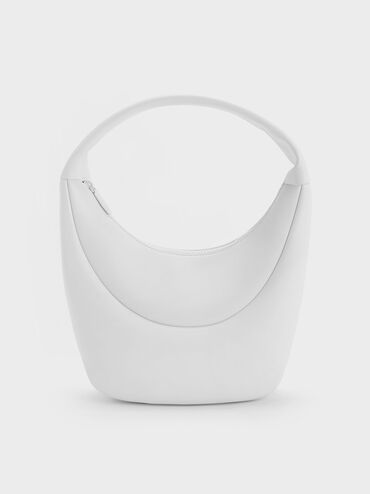 Elongated Curved Hobo Bag, White, hi-res