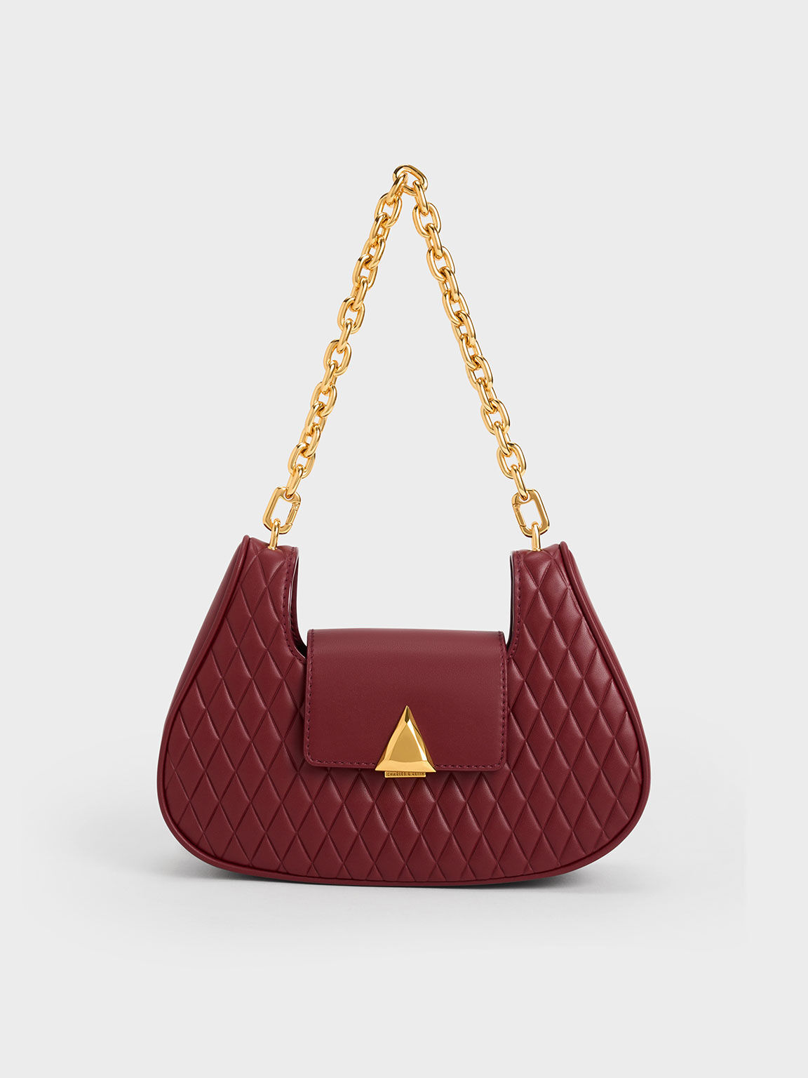 Quinlynn Curved Shoulder Bag, Burgundy, hi-res