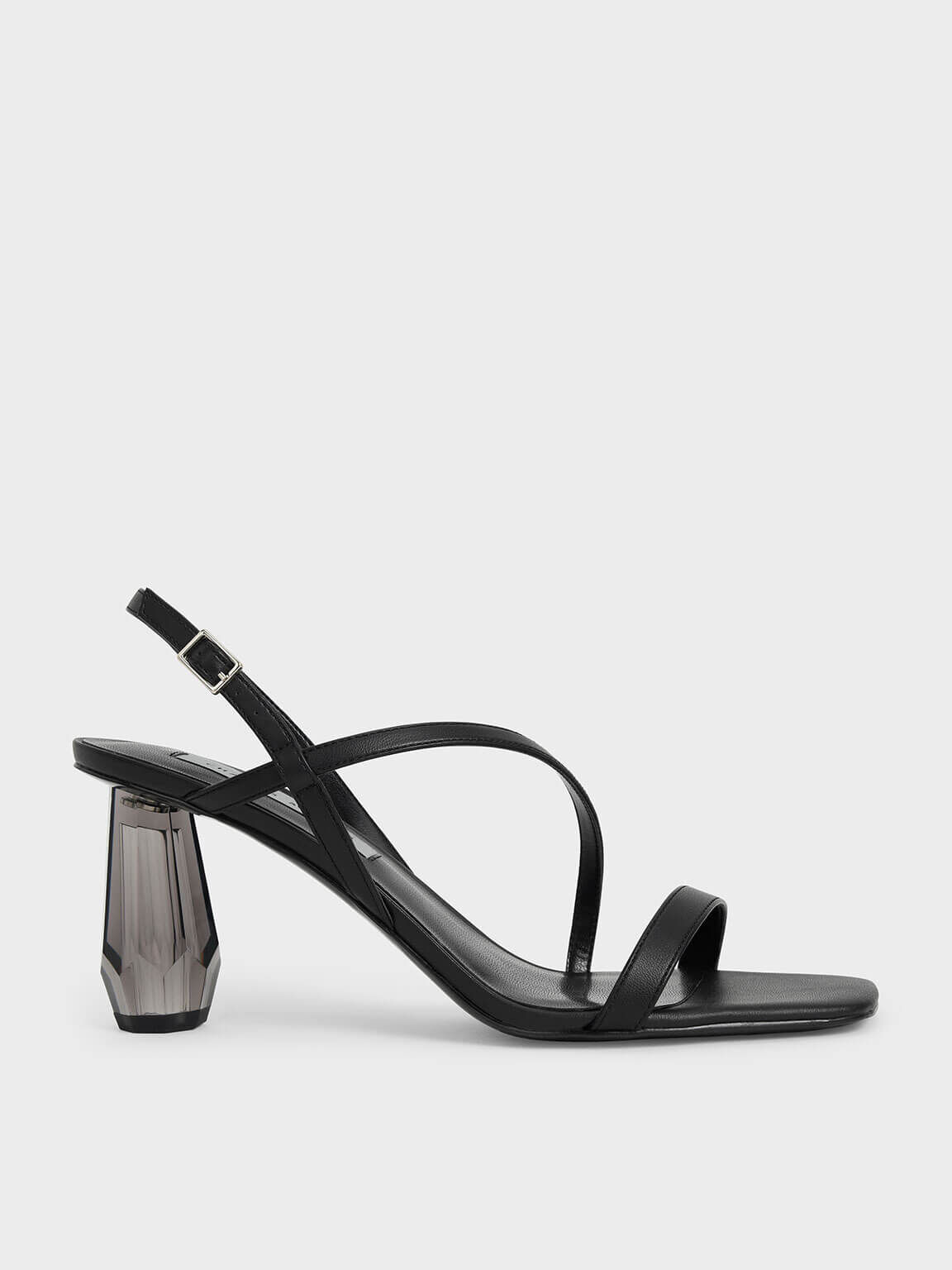Black See Through Sculptural Heel Sandals CHARLES KEITH SA