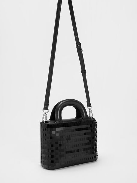 حقيبة ذات يدين مطرزة بالترتر, أسود, hi-res