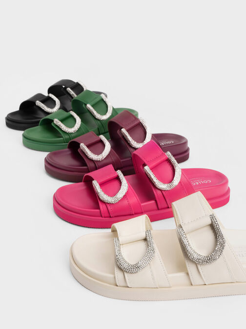 Gem-Embellished Gabine Slides, Pink, hi-res