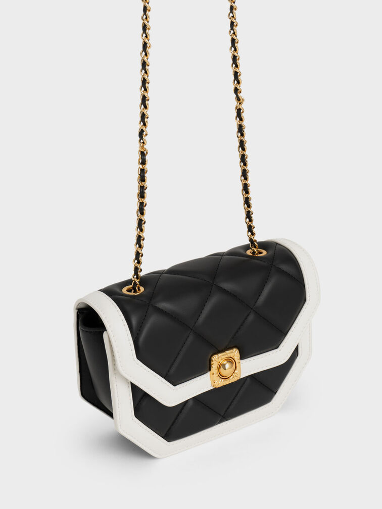 حقيبة كتف "أفيس" بتصميم هندسي ولونين متباينين, أسود, hi-res