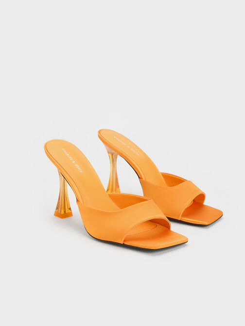 Clear Flared Heel Mules, Orange, hi-res