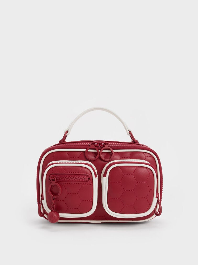 Textured Multi-Pouch Crossbody Bag, Red, hi-res
