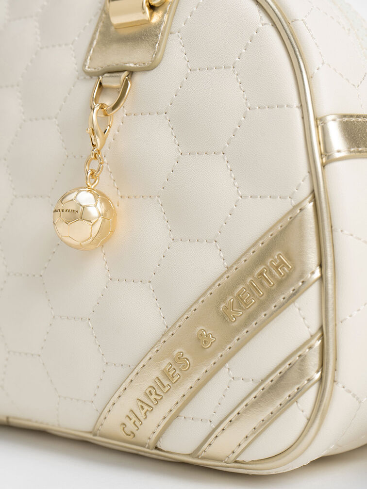Striped Textured Bowling Bag, Gold, hi-res
