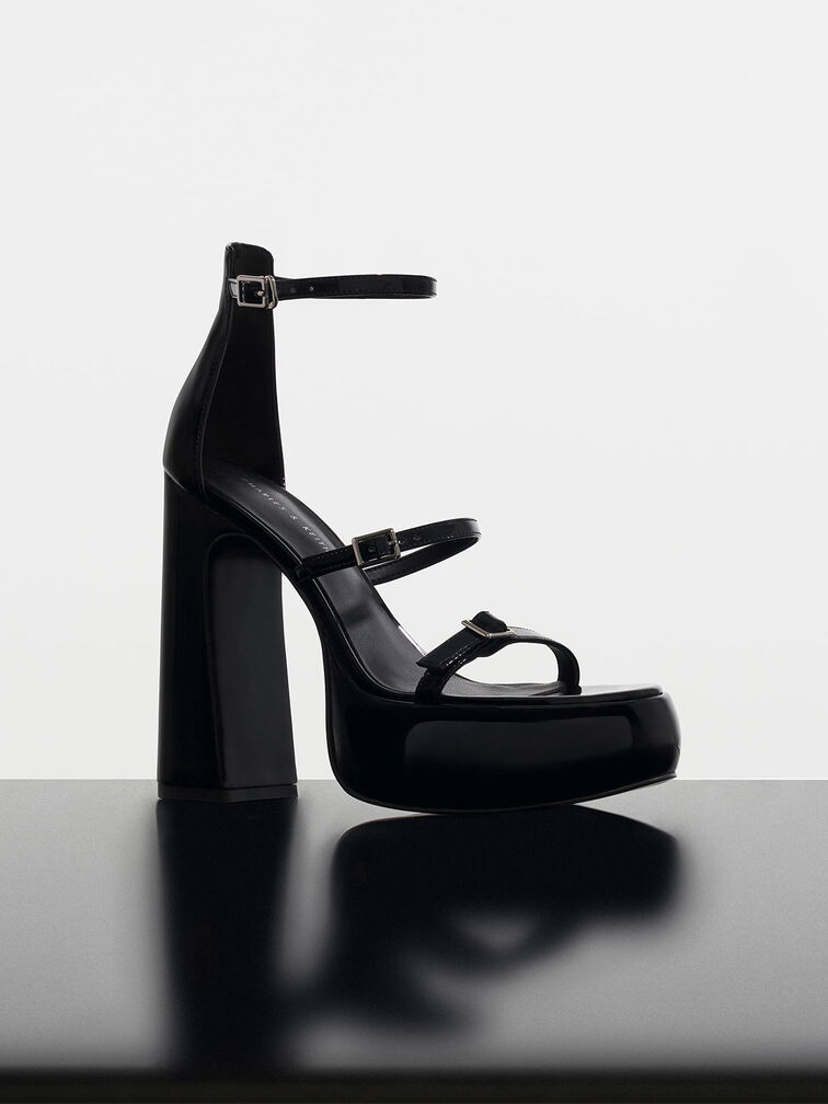 Elvina Patent Buckled Platform Sandals, Black Patent, hi-res
