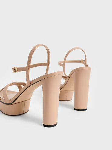 Crossover Platform Heeled Sandals, Nude, hi-res