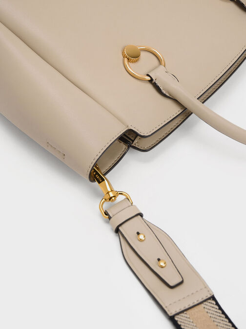 Ring-Embellished Large Tote Bag, Beige, hi-res