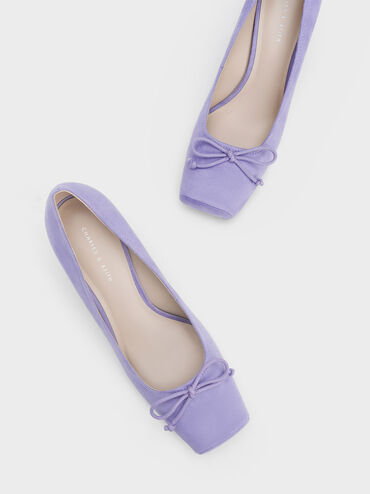 Bow Square-Toe Textured Pumps, Purple, hi-res