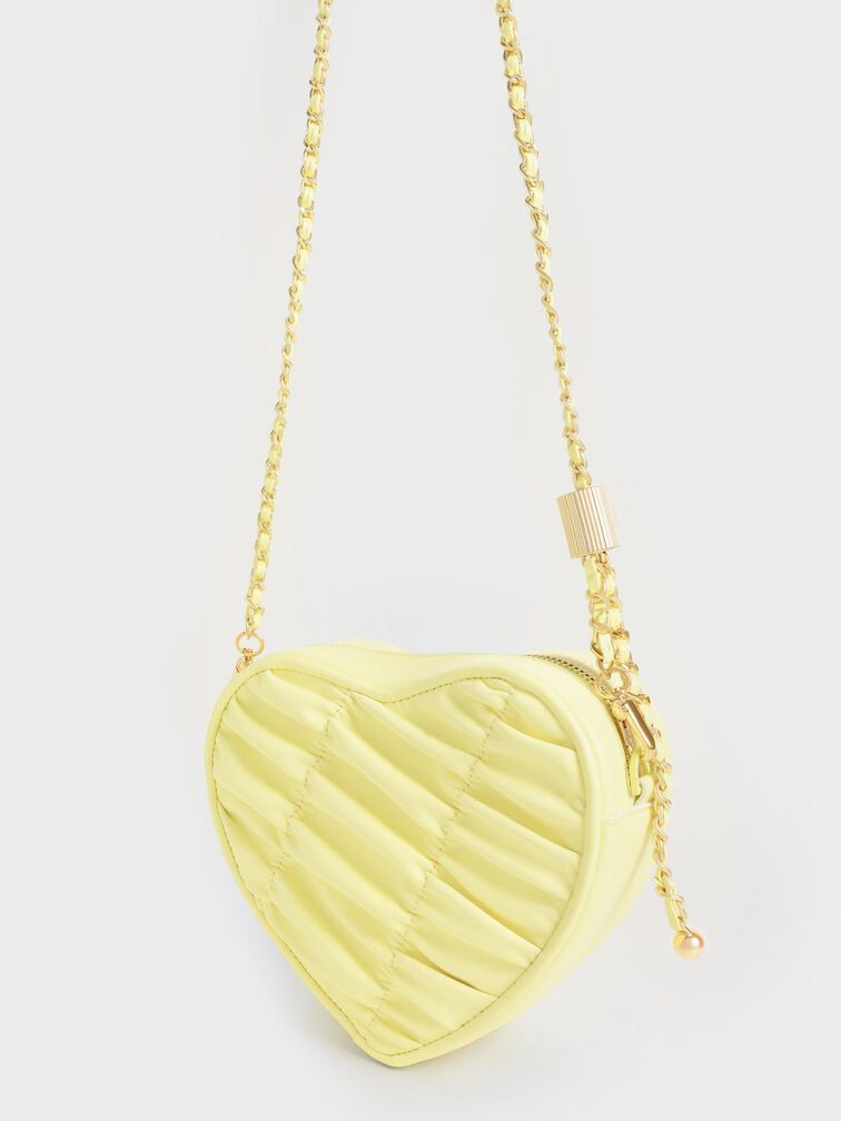 حقيبة صغيرة على شكل قلب مع ذراع من الخرز, أصفر, hi-res