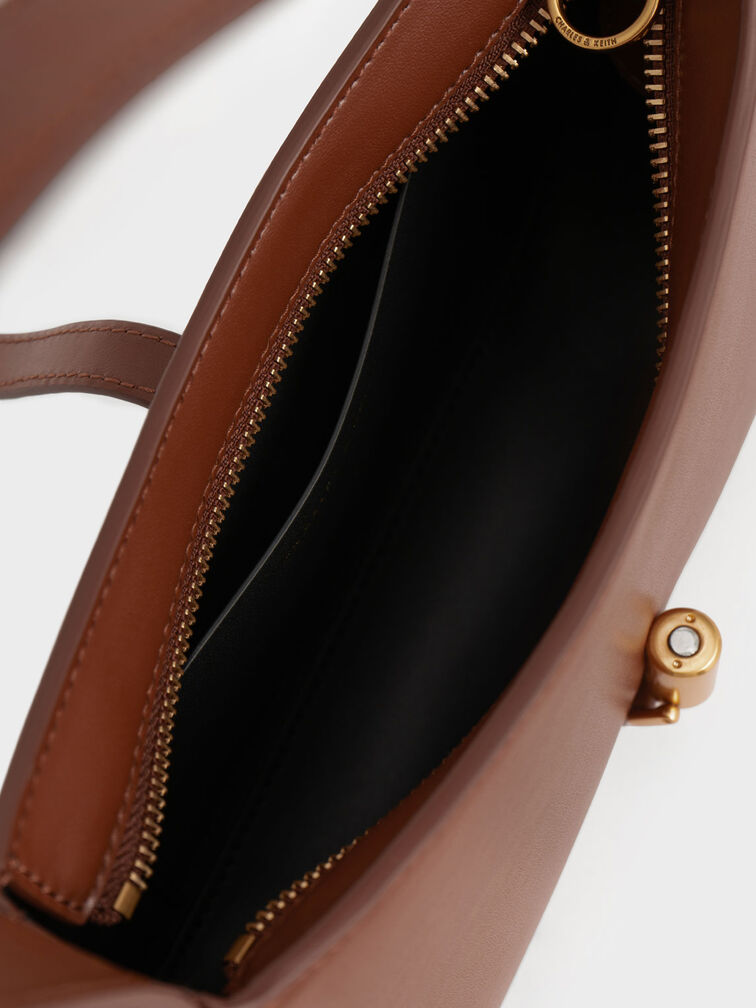 Cesia Metallic Accent Shoulder Bag, Brown, hi-res