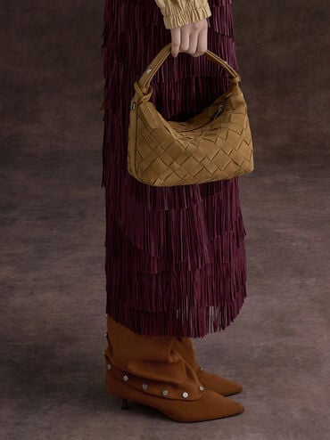 Ivette Recycled Suede Woven Shoulder Bag, Sahara Sand, hi-res