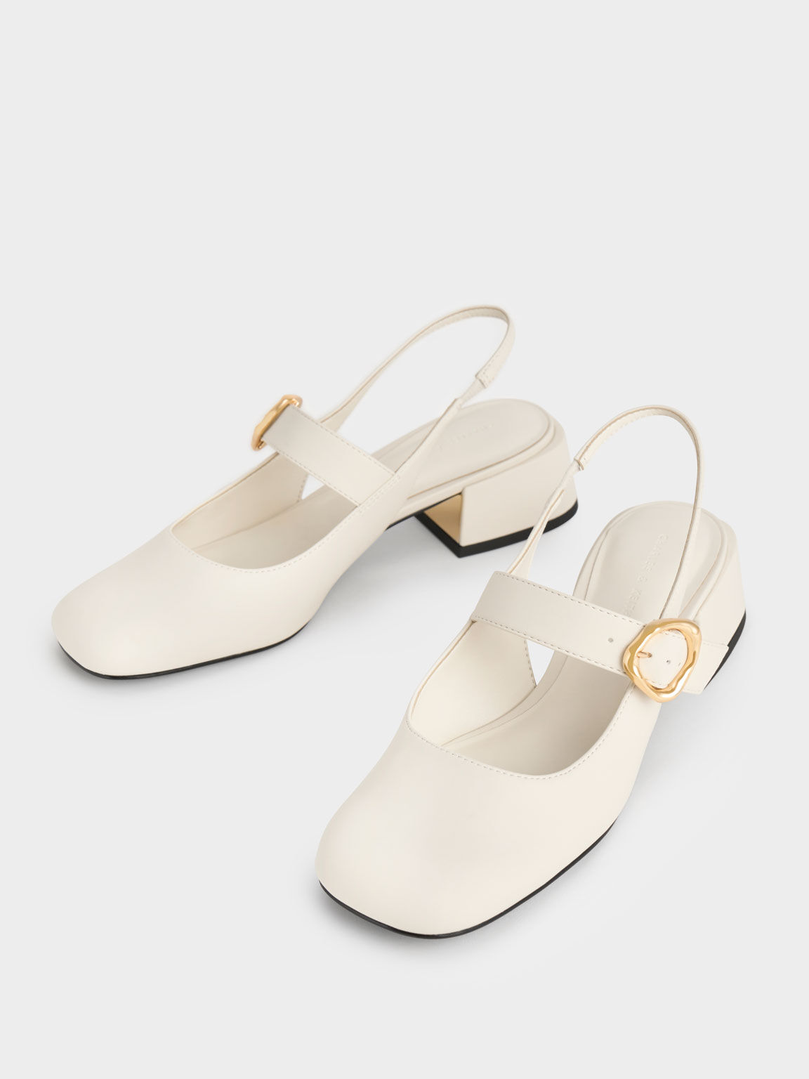 Buckle Strap Slingback Pumps, Chalk, hi-res