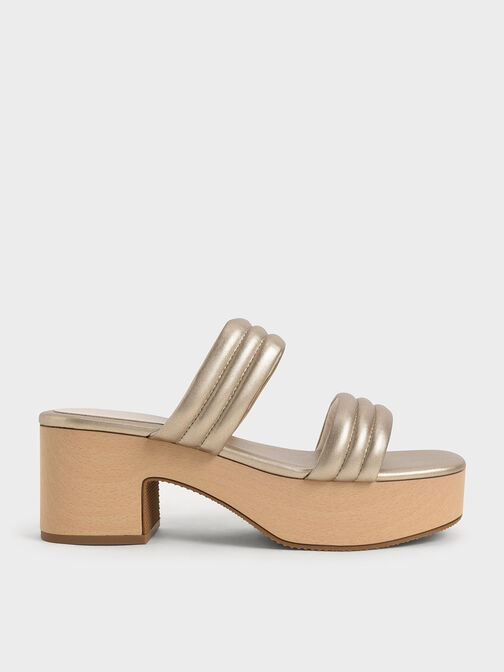 Metallic Tubular Platform Sandals, Gold, hi-res