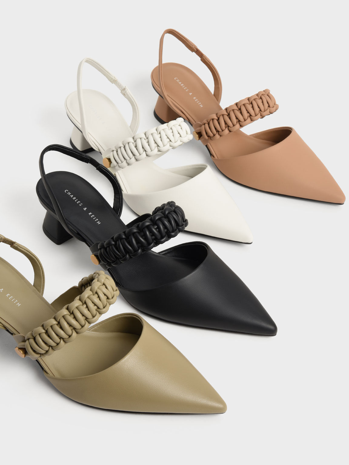 Braided Strap Slingback Pumps, Chalk, hi-res